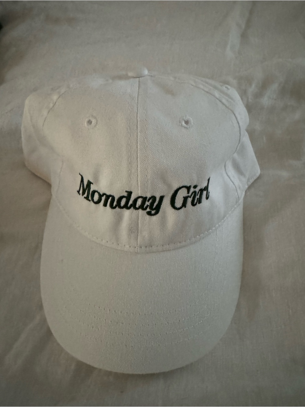 Monday Girl White Embroidered Baseball Cap